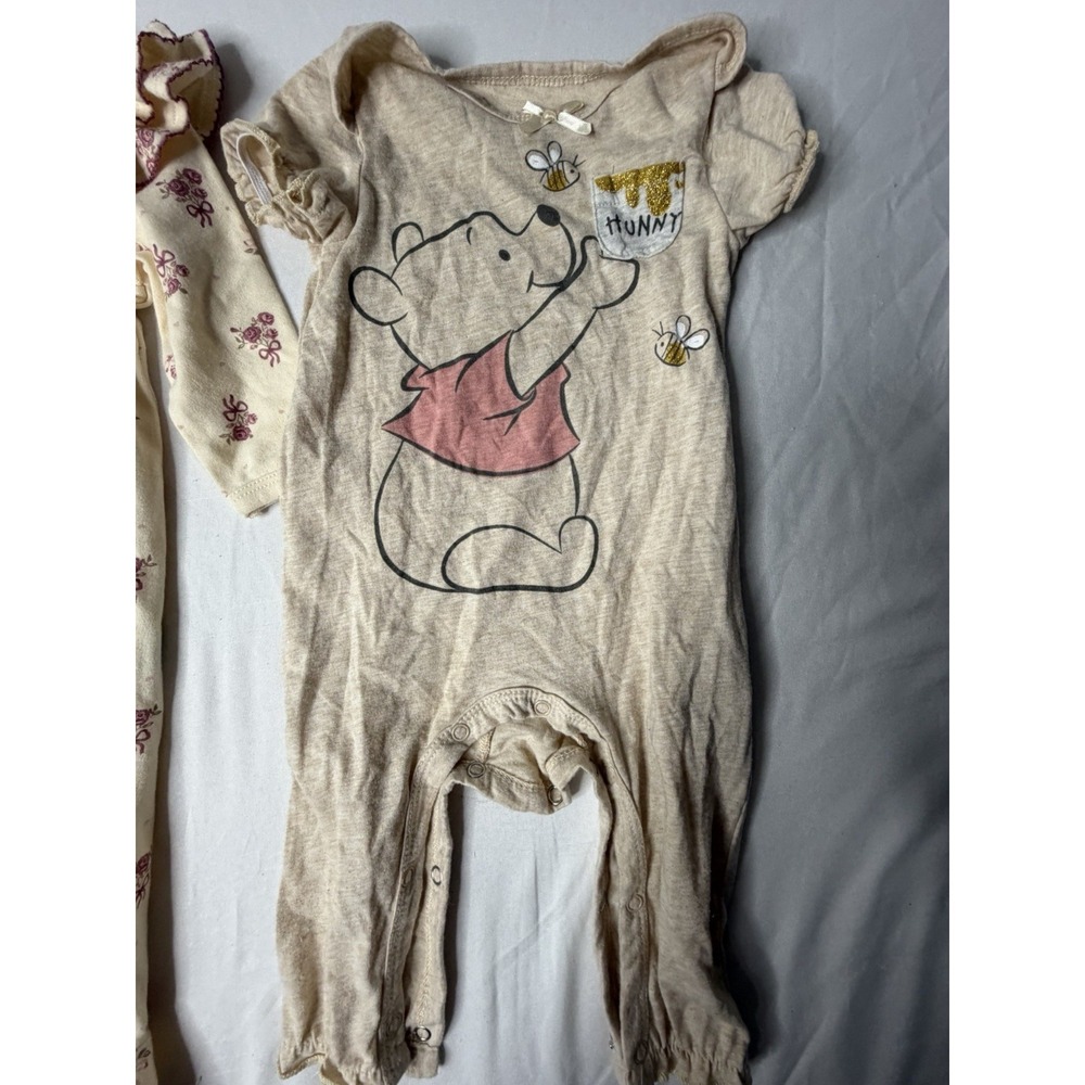3 Baby Girl Sleeper Romper Lot 6-9 Months Disney Baby Rabbit Bear Winnie Pooh - Picture 2 of 7